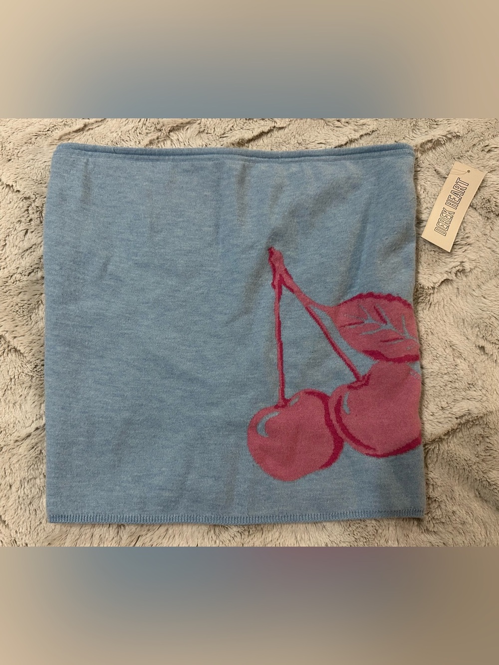 Derek Heart Pink Blue Knit Tube Top with Cherry Print